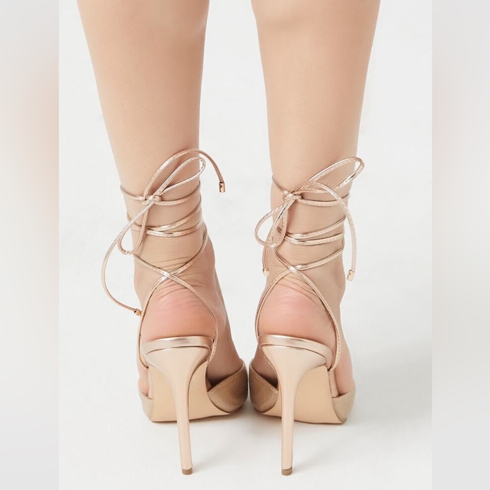 Pointed Rhinestone Lace-Up Heels - Picture 2 of 10